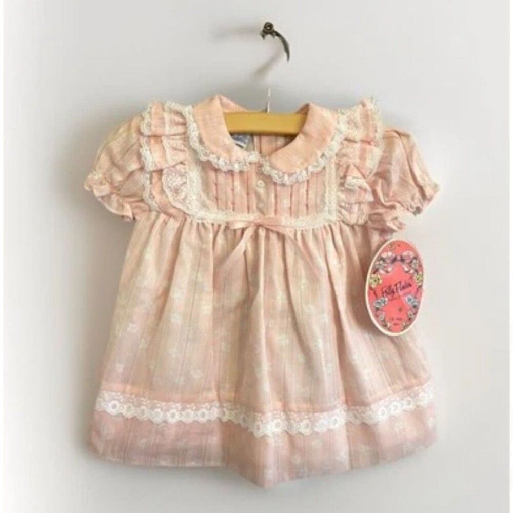 Rare! NWT Vtg POLLY FLINDERS Smock Dress Original Tag Lace Girly Heirloom 18 m